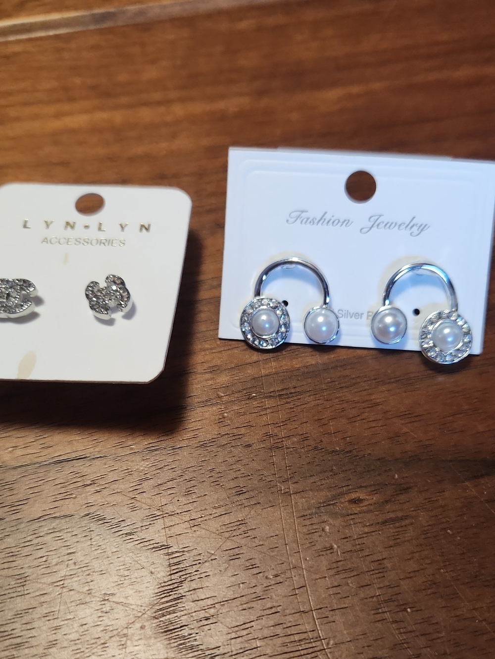 Fashion Jewelry Silver-Tone Pearl & Crystal Double-Stud Earrings - White